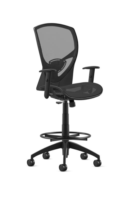 Office Stool All Mesh Construction, Adjustable T-Arms, Counter Height