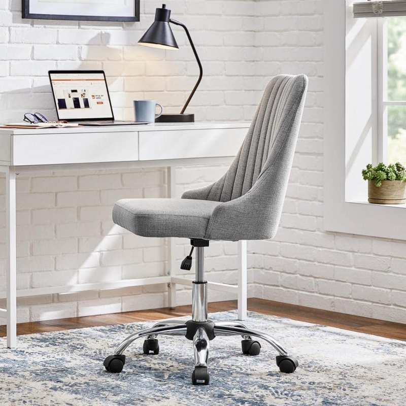 Office Task Chair Channel Tufted Gray Upholstered Polished Chrome Base.