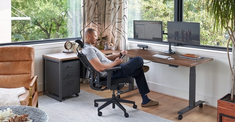 Office Task Chair Grey Fabric with Adjustable Headrest Feature