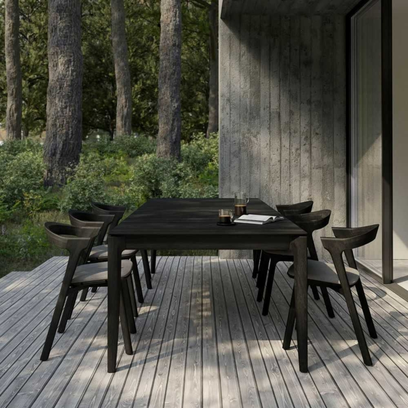 Organic Minimalist Outdoor Dining Set Round Slatted Wood Sculptural Chairs