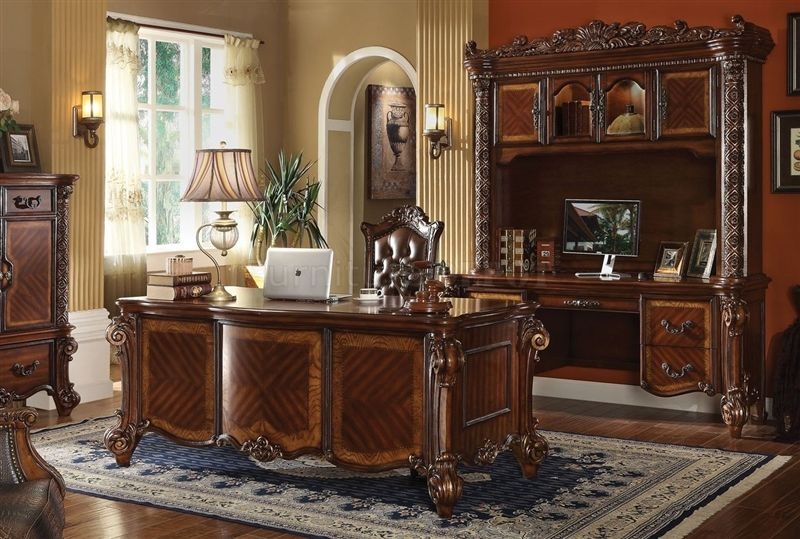 Ornate Traditional Executive Desk with Scrollwork Carvings