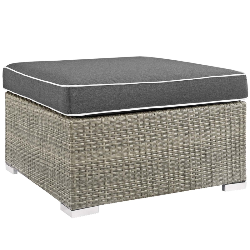 Ottoman Boxy Silhouette Light Gray Upholstered Outdoor Fabric Modern