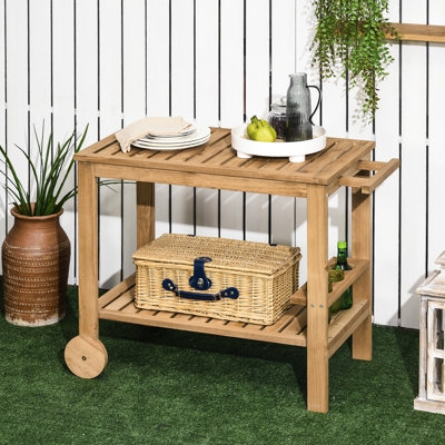 Outdoor Bar Cart Natural Wood-Toned Wine Bottle Rack