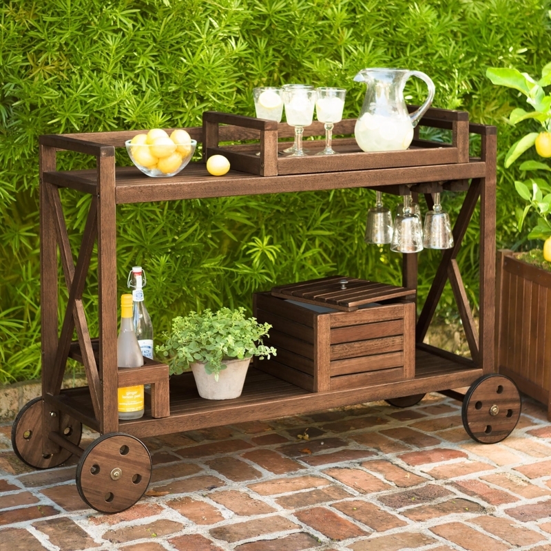 Outdoor Bar Cart Recessed Bottle Storage Large Wheels