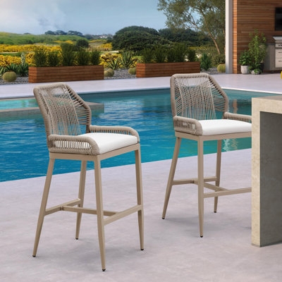 Outdoor Bar Furniture Set Fire Pit Table Woven Wicker Bar Height