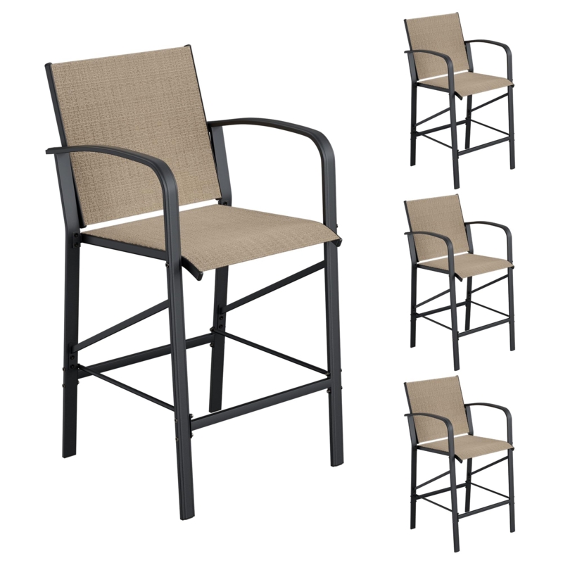 Outdoor Bar Stool All-Weather Mesh Bar Height Set of 4 Brown