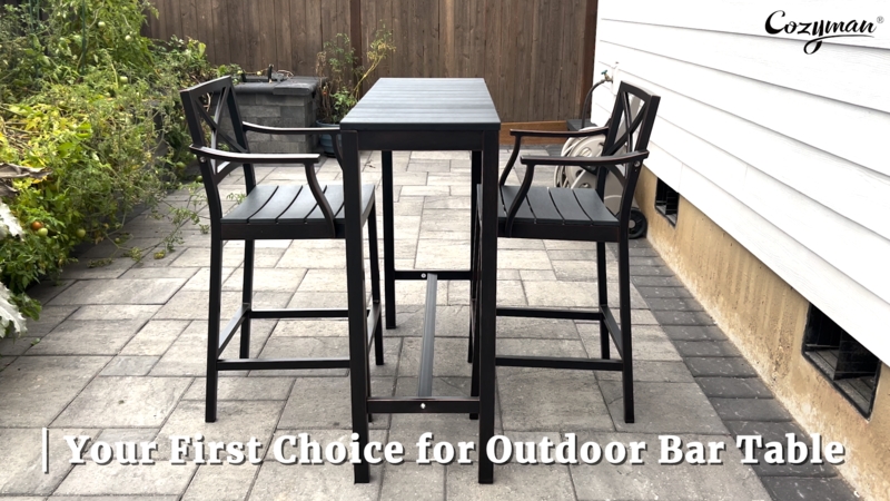 Outdoor Bar Stool Bronze Legs Slatted Seat Patio Seating