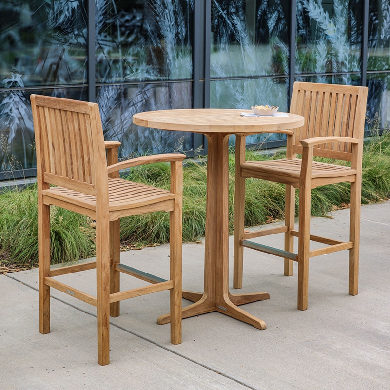 Outdoor Bar Stool Brown Wood Slat Back Square Legs Craftsman