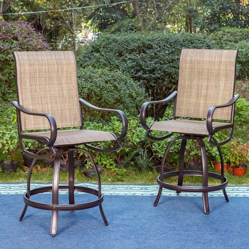 Outdoor Bar Stool Dark Bronze Textilene Mesh Swivel Base Patio