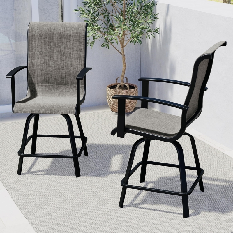 Outdoor Bar Stool Dark Brown Woven Resin Wicker Swivel Base