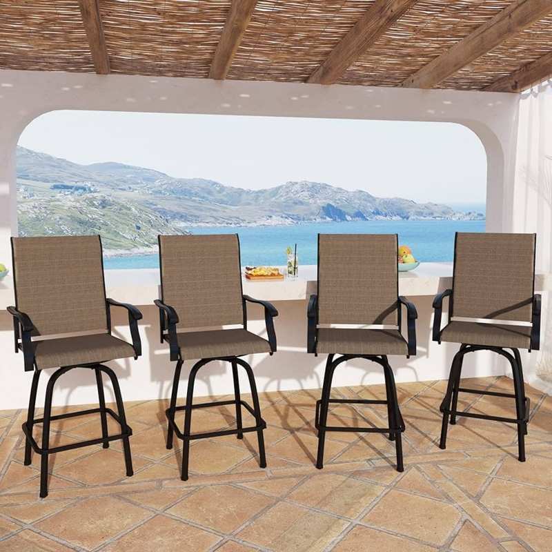 Outdoor Bar Stool Mesh Swivel Base Contemporary Poolside Patio