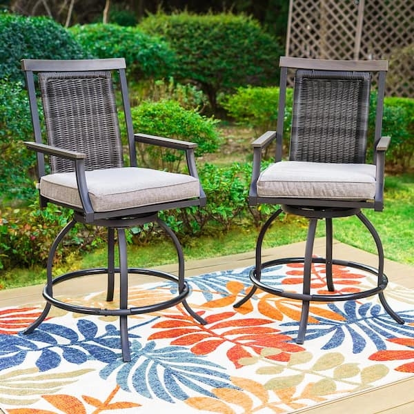 Outdoor Bar Stool Metal Lattice Back Swivel Base Patio Furniture