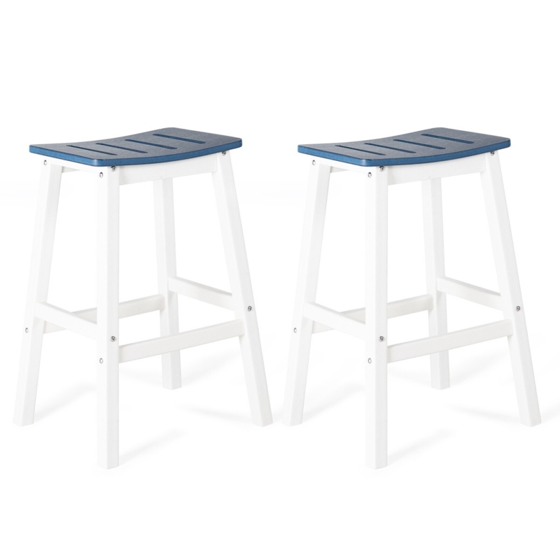 Outdoor Bar Stool Saddle Seat Slatted Design Dark Brown Backless