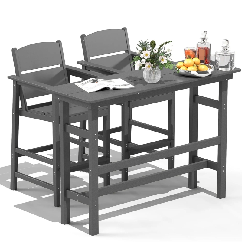 Outdoor Bar Stool Slatted HDPE Synthetic Wood Patio Deck Seating