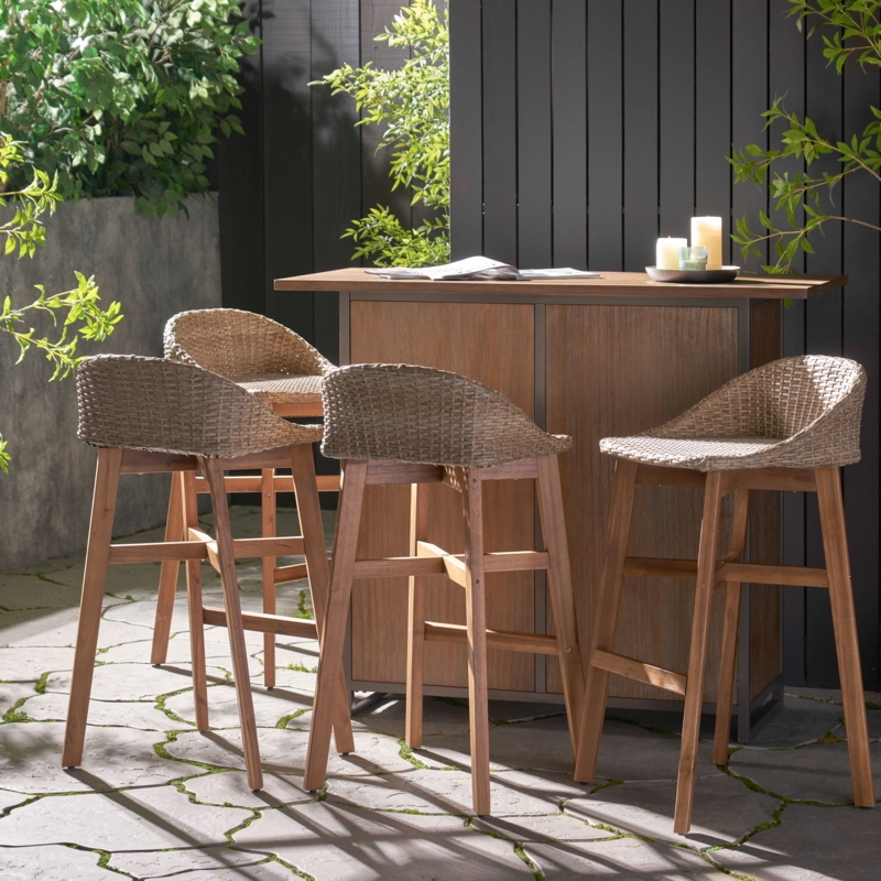Outdoor Barstools Mixed Material Outdoor Barstools Woven Teak Legs