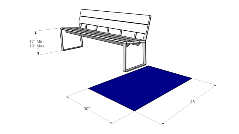 Outdoor Bench ADA Compliant Blue Metal Slats Commercial Public Seating