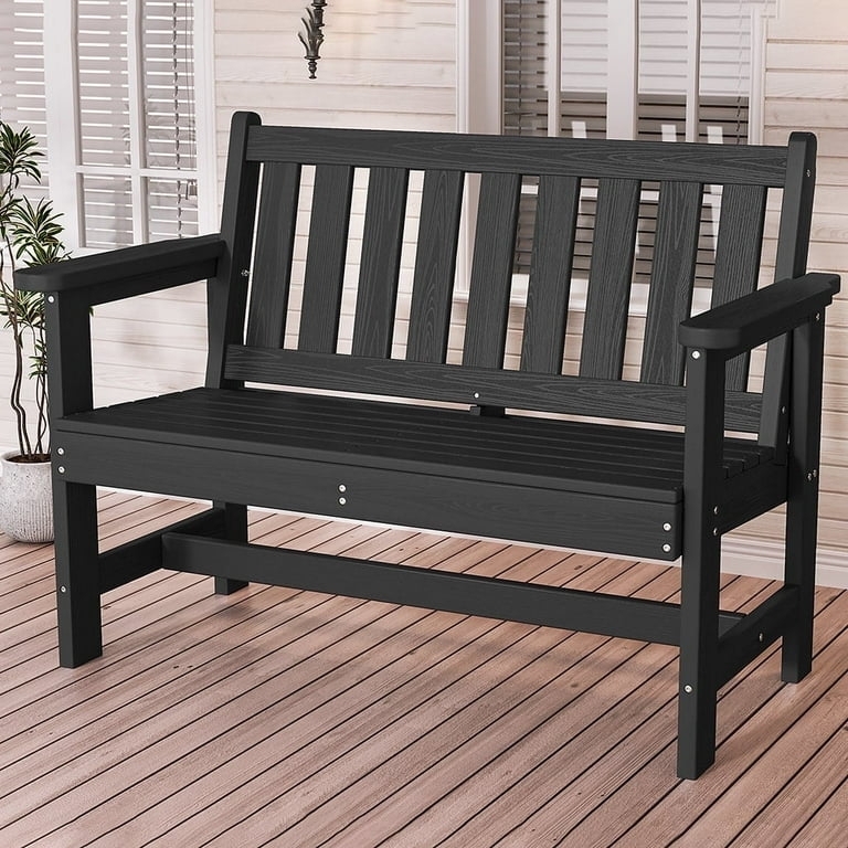 Outdoor Bench Arched Back Black Traditional Garden Seating