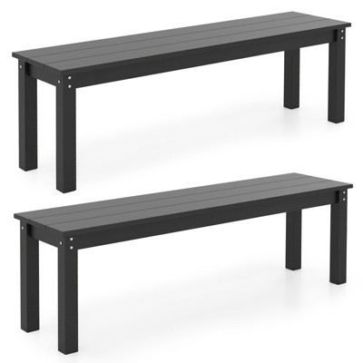 Outdoor Bench, Backless Design, Matte Black HDPE Plastic, Modern Seating