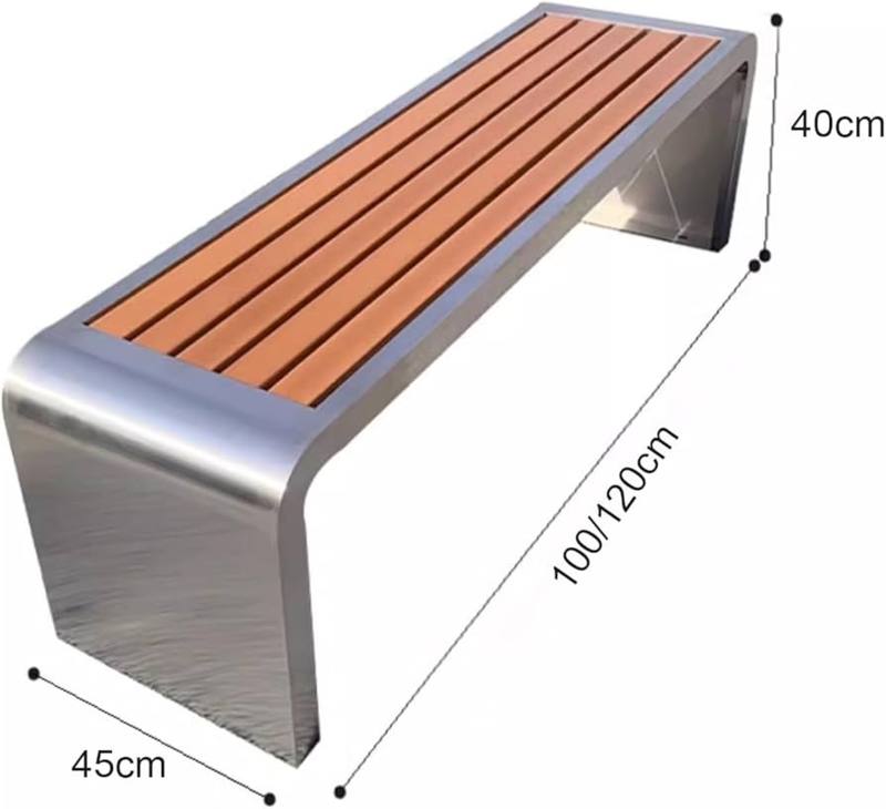 Outdoor Bench Backless Sled Base Polished Steel Gray Slats Minimalist