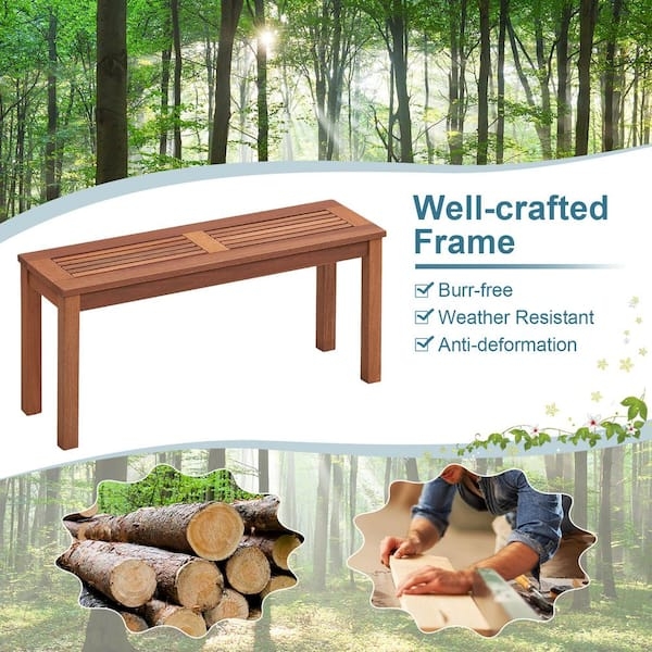 Outdoor Bench Classic Slatted Wood Construction Satin Finish Sturdy