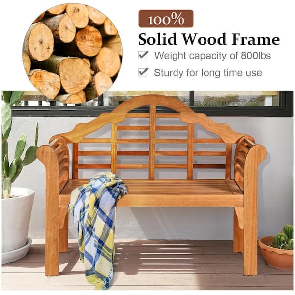 Outdoor Bench, Honey Wood Tone: Slatted Back Classic Patio Garden Seating