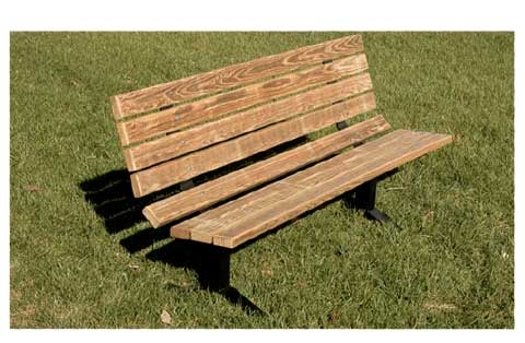 Outdoor Bench Industrial Black Metal Frame Slatted Wood Bolted