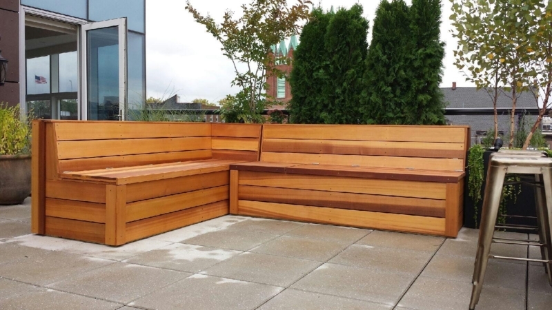 Outdoor Bench L Shaped Built In Planter Modern Wood Slats