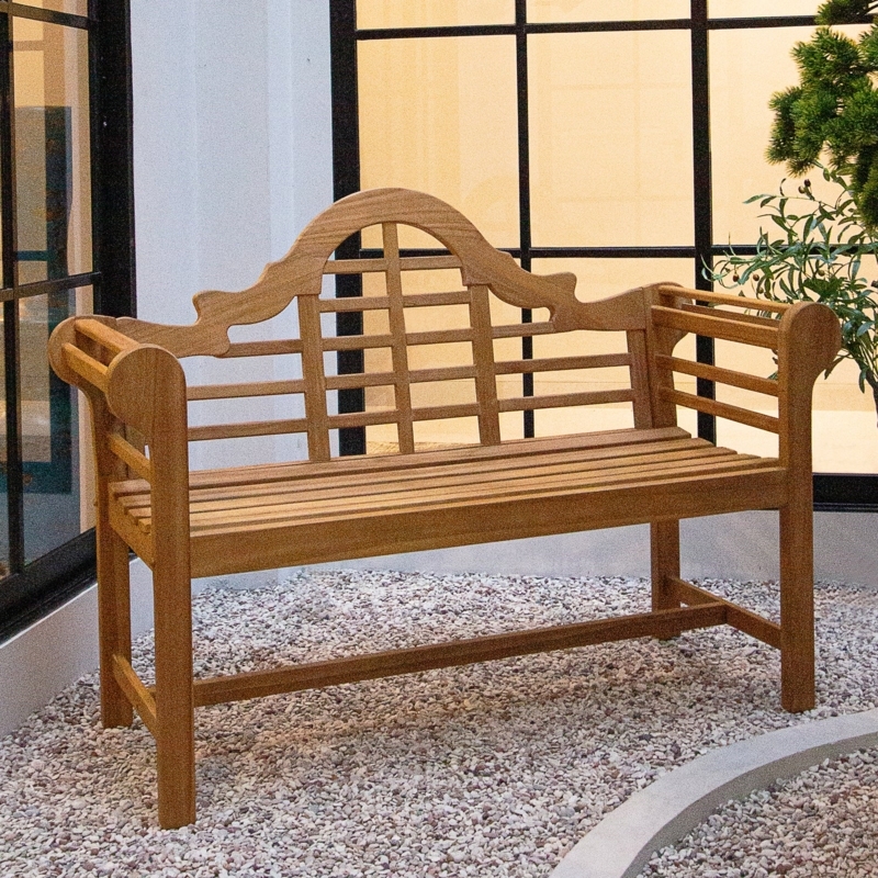 Outdoor Bench Lutyens Arched Back Scrolled Arms Honey Brown