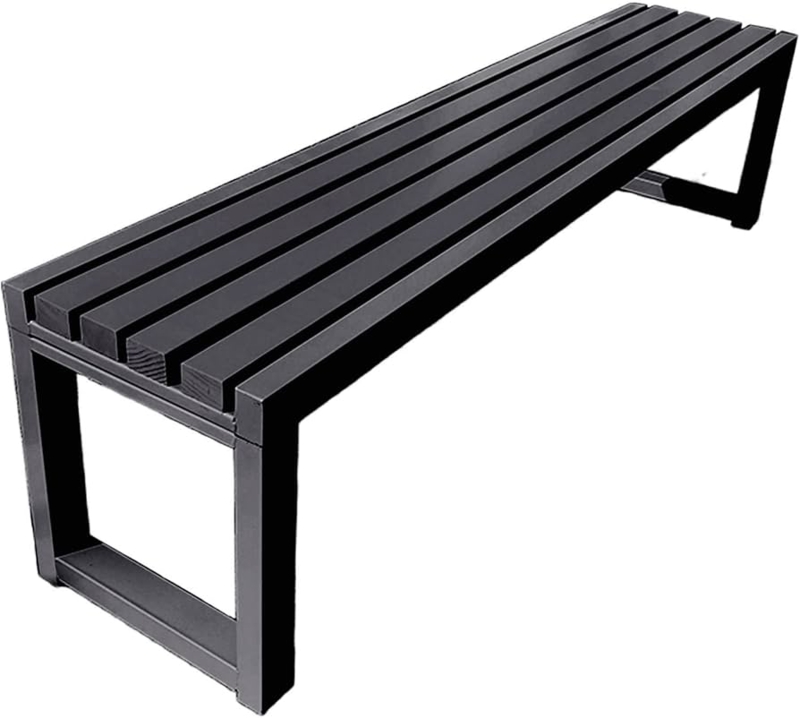 Outdoor Bench Modern Black Metal Slats All Weather Finish Clean Line