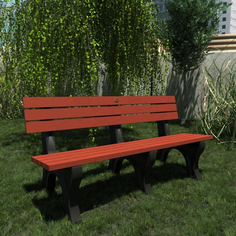 Outdoor Bench Rustic Red Slatted Recycled Plastic Traditional Seating