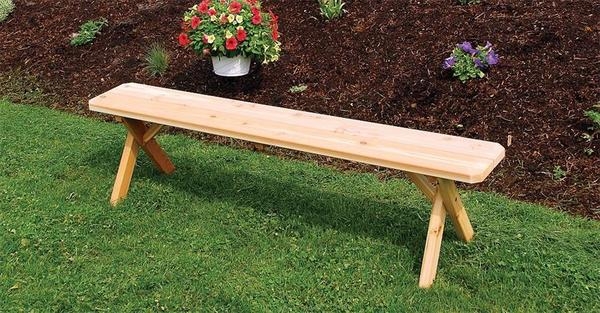 Outdoor Bench Traditional Cross Leg Base Reddish Brown Slatted