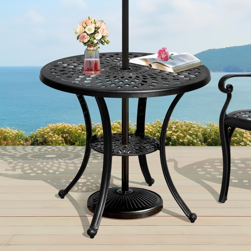 Outdoor Bistro Table Black Cast Aluminum Lattice Top Tripod Base