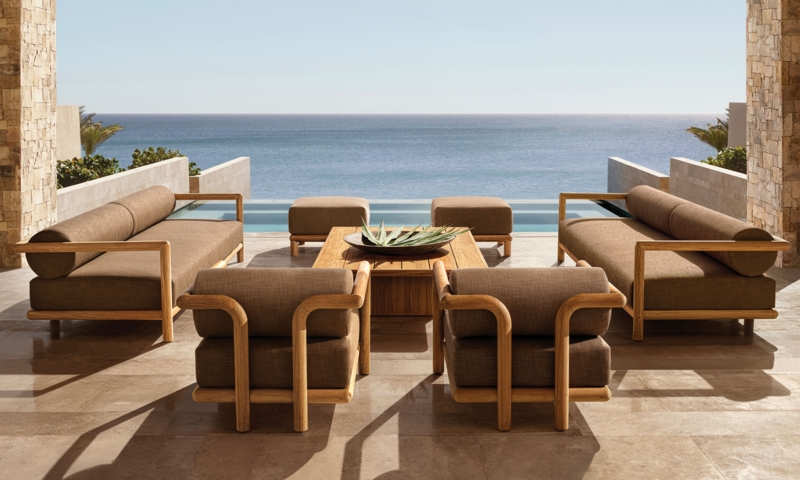 Outdoor Club Chair with Ottoman, Luxury Wood Frame Patio Chair