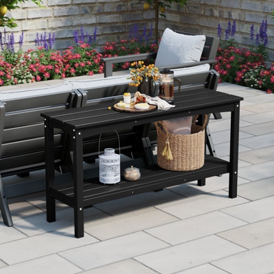 Outdoor Console Table Cream Two-Tier Slatted Patio Buffet