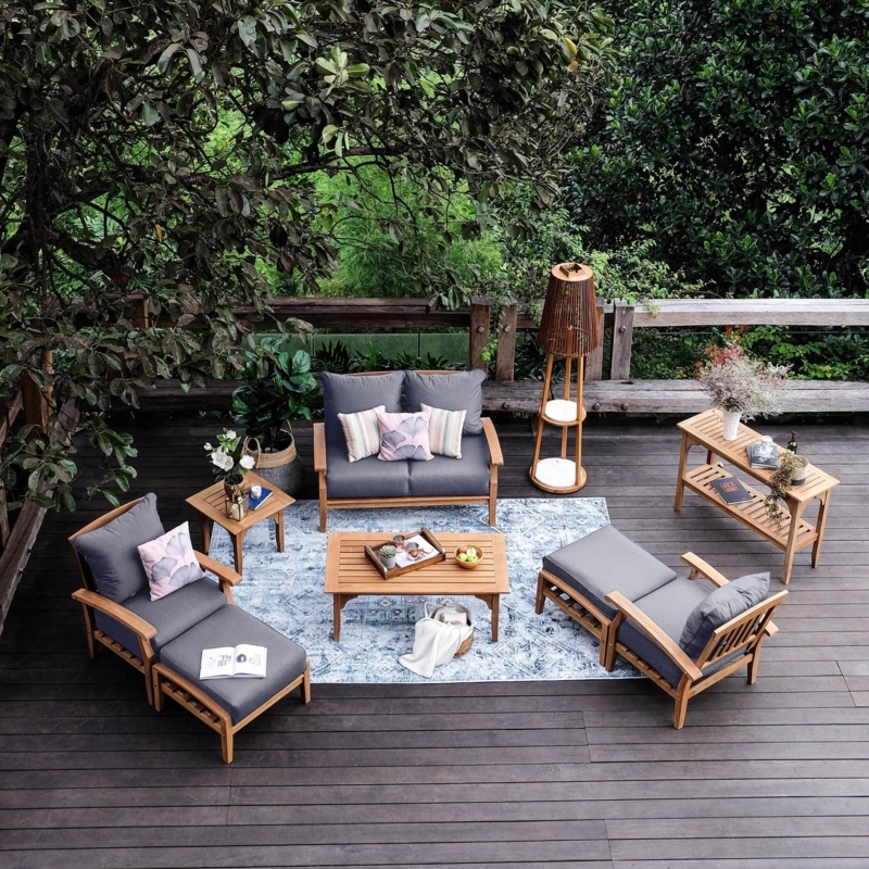 Outdoor Conversation Set 7-Piece Configuration Gray Lounge With Ottomans