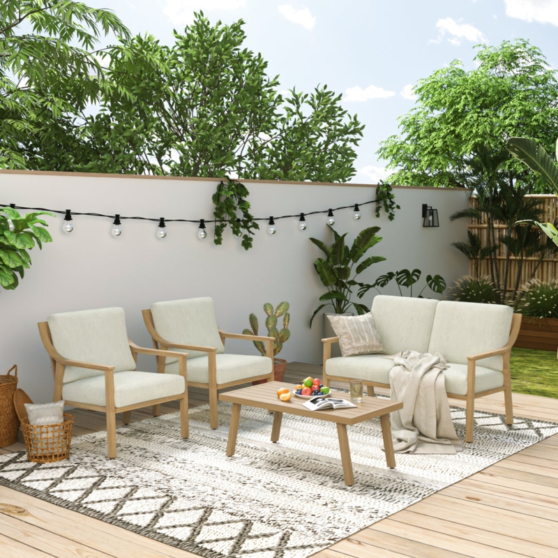 Outdoor Conversation Set Charcoal Aluminum with Wood Accents