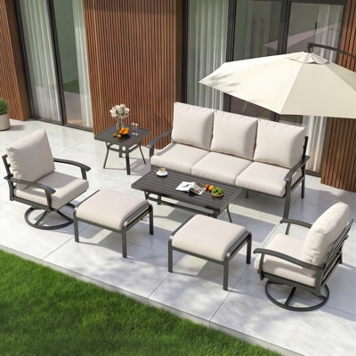 Outdoor Conversation Set, Charcoal Metal 7-Piece Swivel Rockers