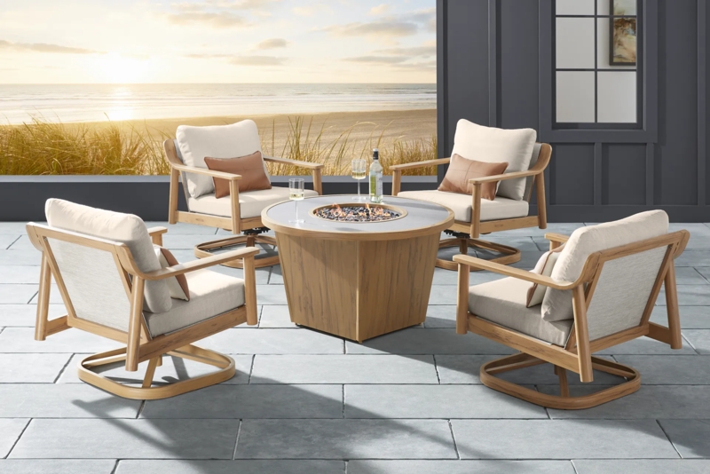 Outdoor Conversation Set: Fire Pit Centerpiece & Wood Look Aluminum