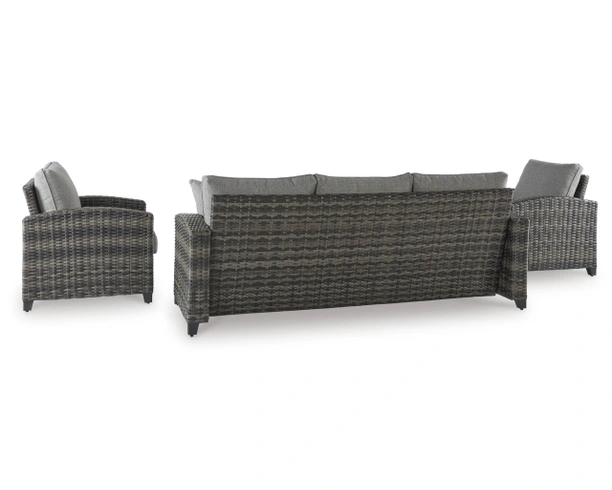 Outdoor Conversation Set Gray Slatted Wood Look Frame Box Cushions