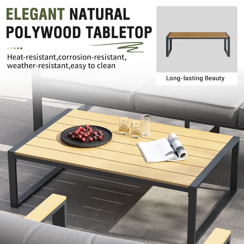 Outdoor Conversation Set Industrial Style Layout Black Iron Slatted Top
