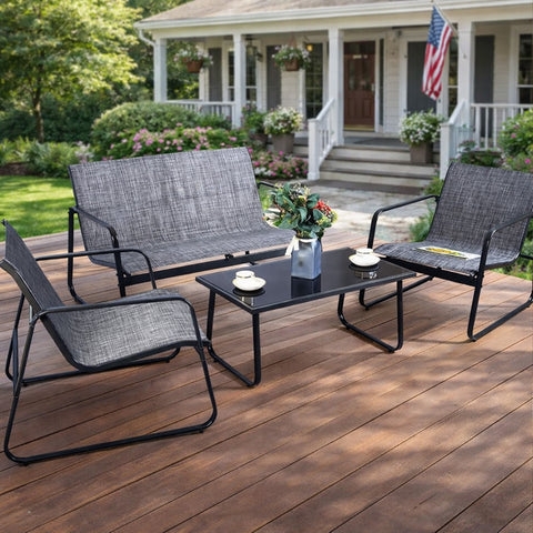 Outdoor Conversation Set Low Maintenance Set Charcoal Textilene Mesh