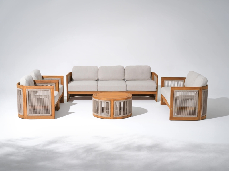 Outdoor Conversation Set Matte Black Frame Wood Accent Arms