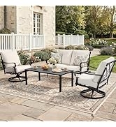 Outdoor Conversation Set Metal Frame Dark Finish Thick Plush Cushions