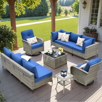 Outdoor Conversation Set, Modular Sectional, Fire Pit Table, Swivel Rockers