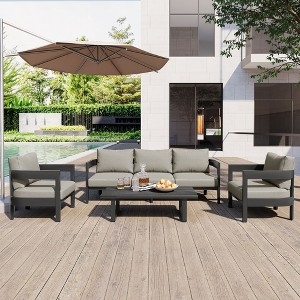 Outdoor Conversation Set Patio Set With Wood Accents Charcoal Metal