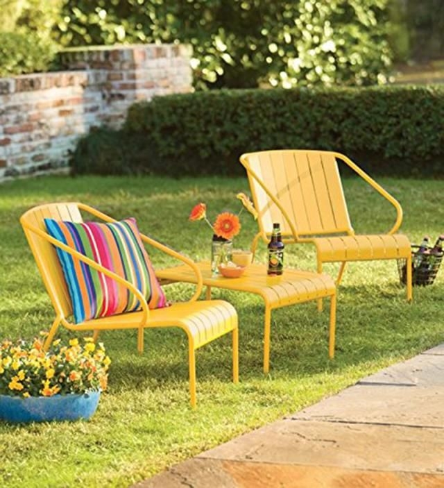Outdoor Conversation Set Retro Yellow Slat Metal