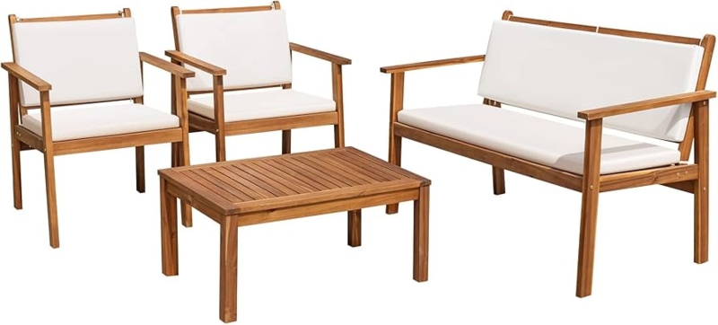 Outdoor Conversation Set, Slat Back Design, Light Wood, Tapered Legs
