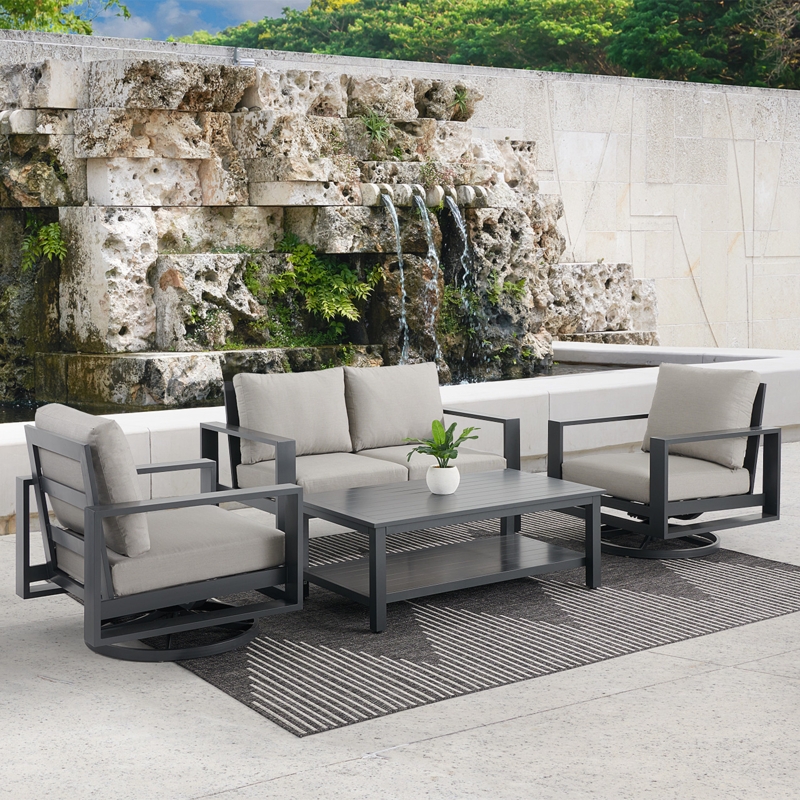 Outdoor Conversation Set Slate Grey Aluminum Swivel Motion Chairs