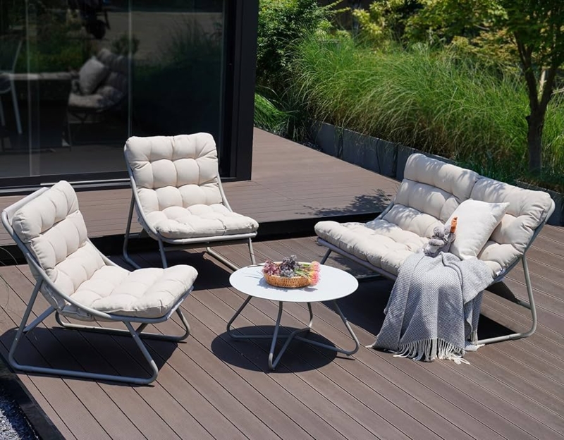 Outdoor Conversation Set: Slatted Back Design with Thick Olefin Cushions