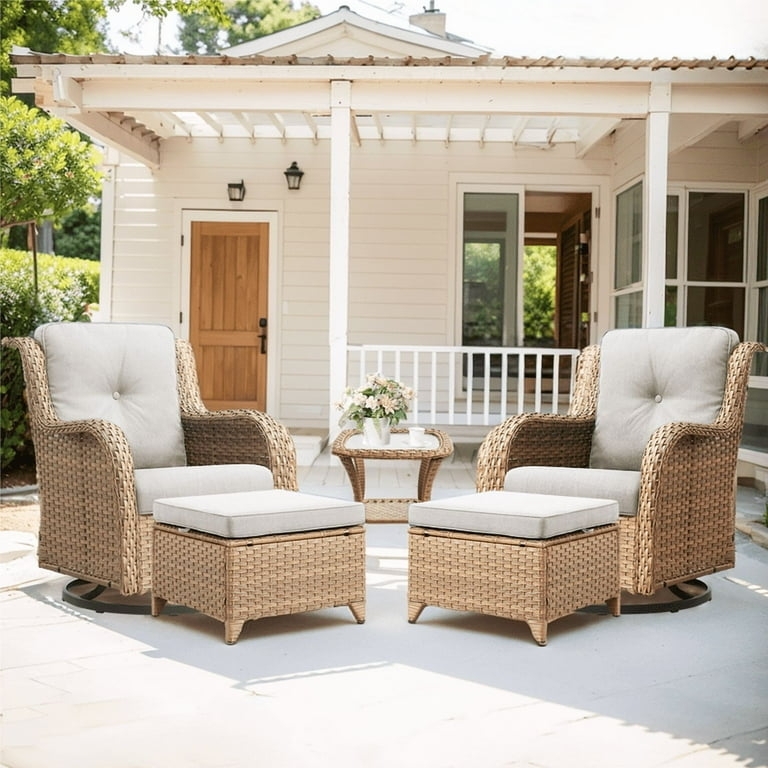 Outdoor Conversation Set Swivel Glider Mechanism Honey Wicker Beige